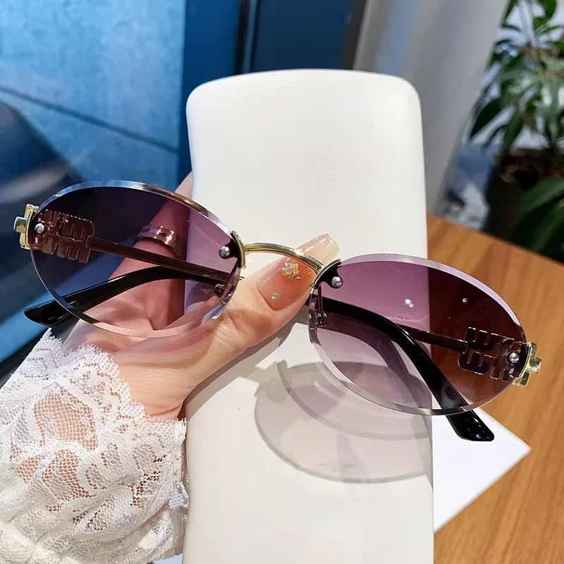 Oval Rimless Cut-Edge Sunglasses