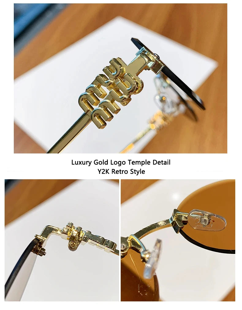 Oval Rimless Cut-Edge Sunglasses