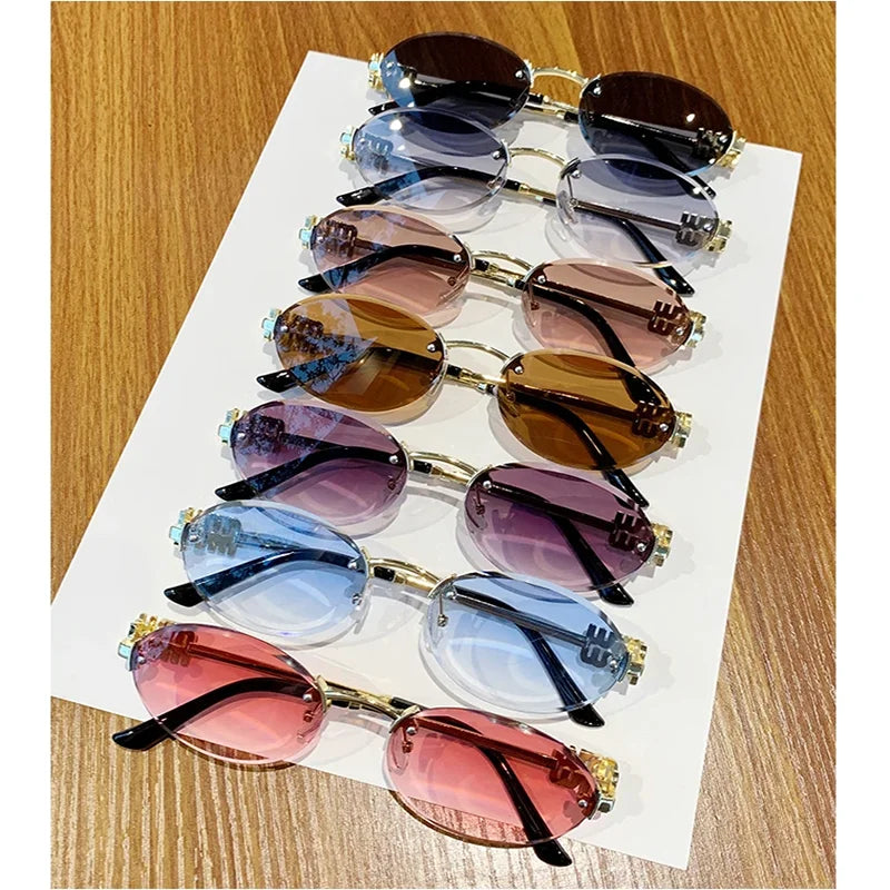 Oval Rimless Cut-Edge Sunglasses