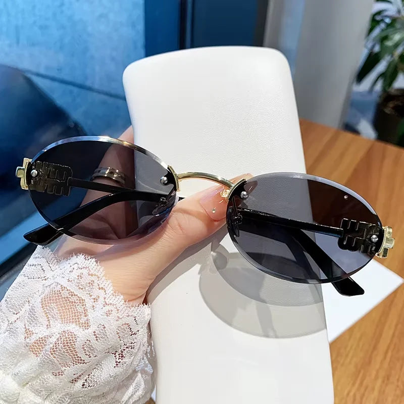 Oval Rimless Cut-Edge Sunglasses