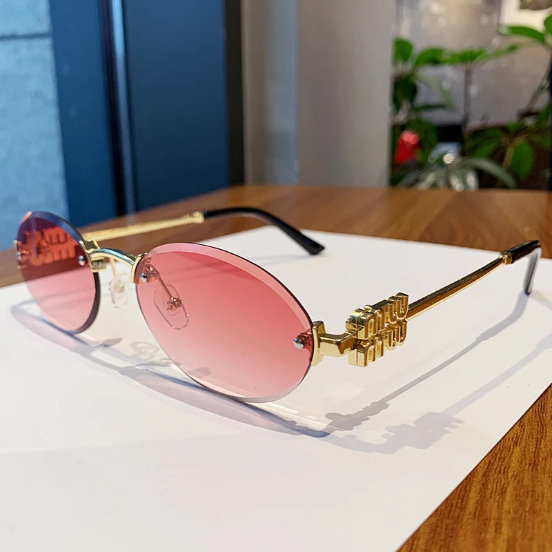 Oval Rimless Cut-Edge Sunglasses