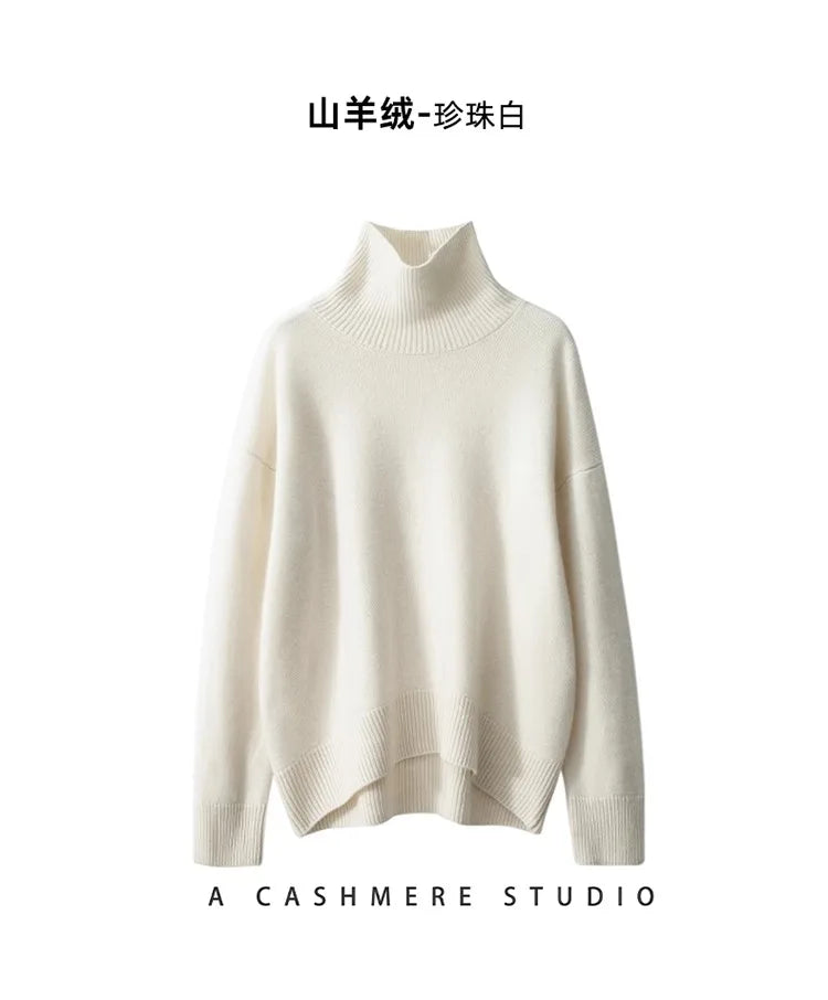 100% Cashmere Turtleneck Oversized Pullover