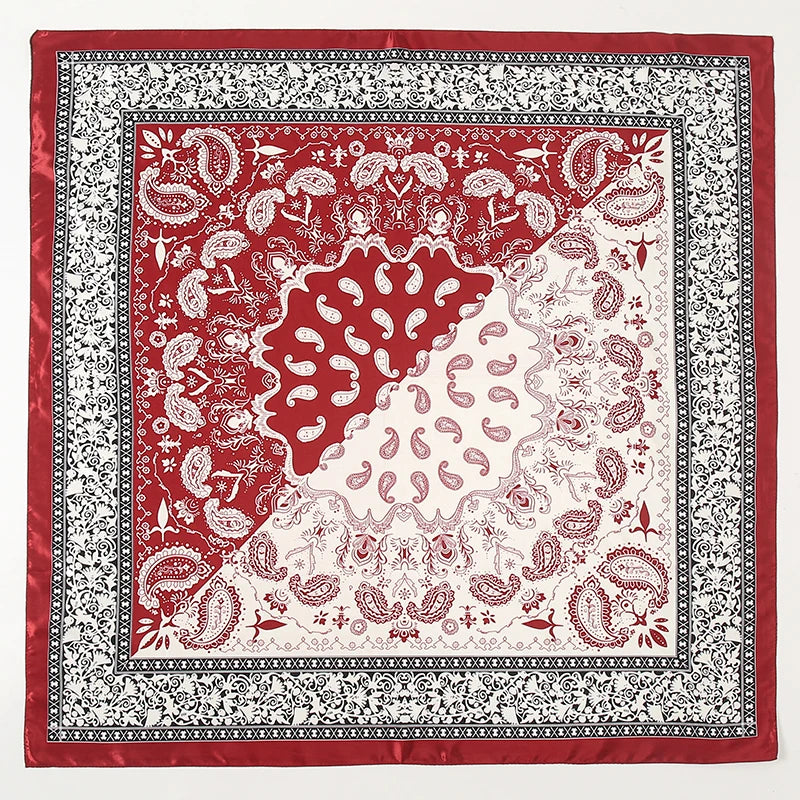 Satin Square Scarf Women Muslim Hijab Elegant 2025 Print Silk Neckerchief Shawl Wraps Headband Handle Hair Accessories Bandana