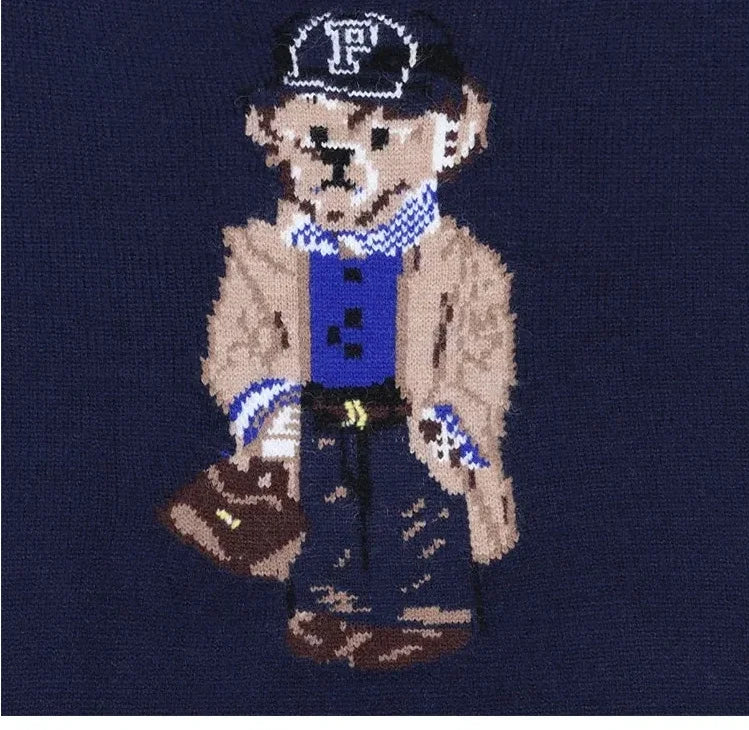 Crochet Bear Jacquard Knit Sweater