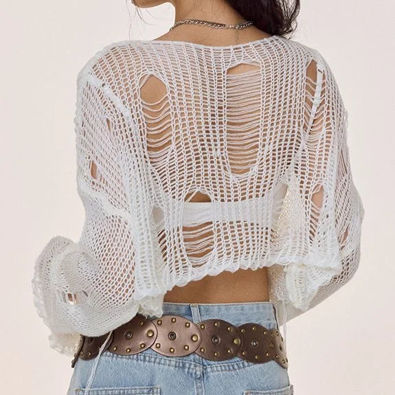 Y2K Hollow-Out Crop Sweater