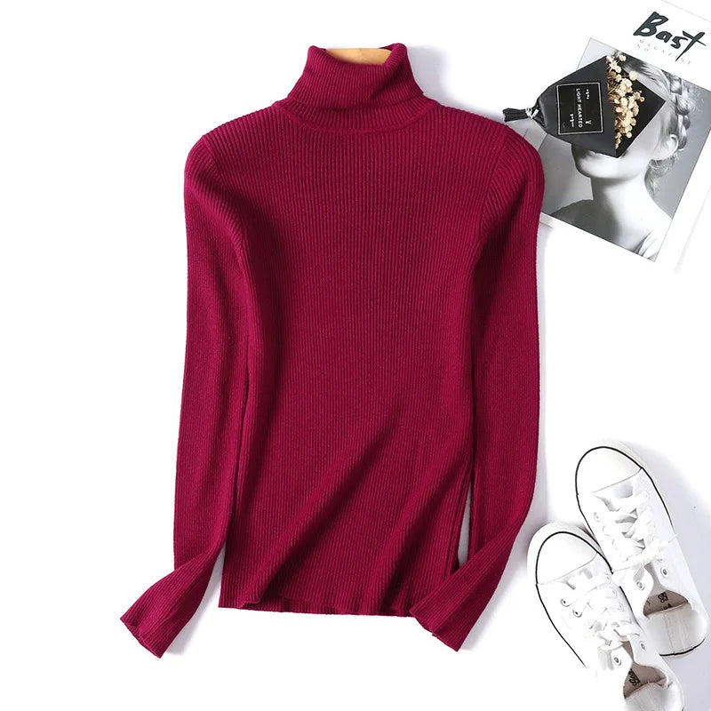 Ribbed Foldover Turtleneck Sweater