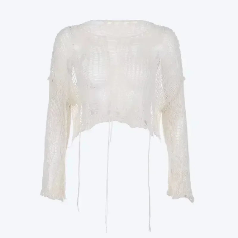 Y2K Hollow-Out Crop Sweater