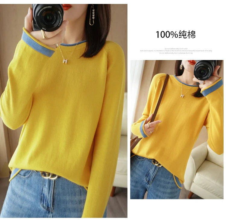 Cotton Round-Neck Loose Knit Sweater