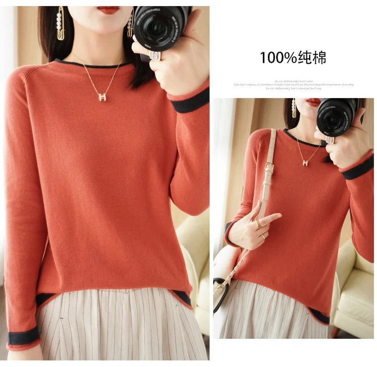 Cotton Round-Neck Loose Knit Sweater