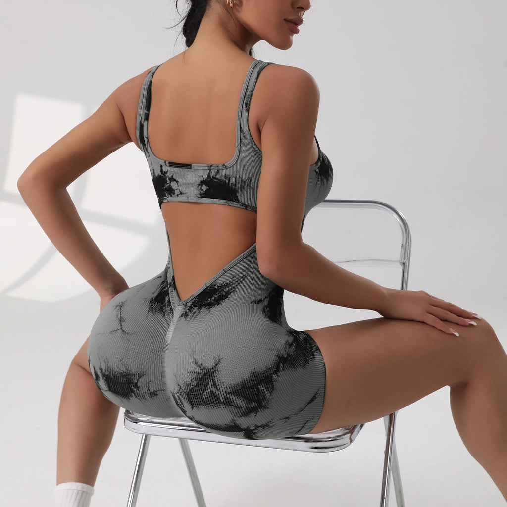 Sexy V Back Scrunch Sports Jumpsuit Women Gym Rompers Sleeveless Sportswear Bodysuits Women Casual One-Piece Suit Yoga Clothing