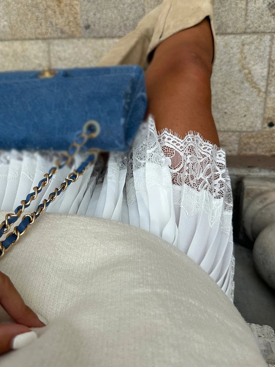Women s Lace Mini Skirts Casual Low Waist Solid Color Loose Fit Pleated Skirts Summer A-line Skirts