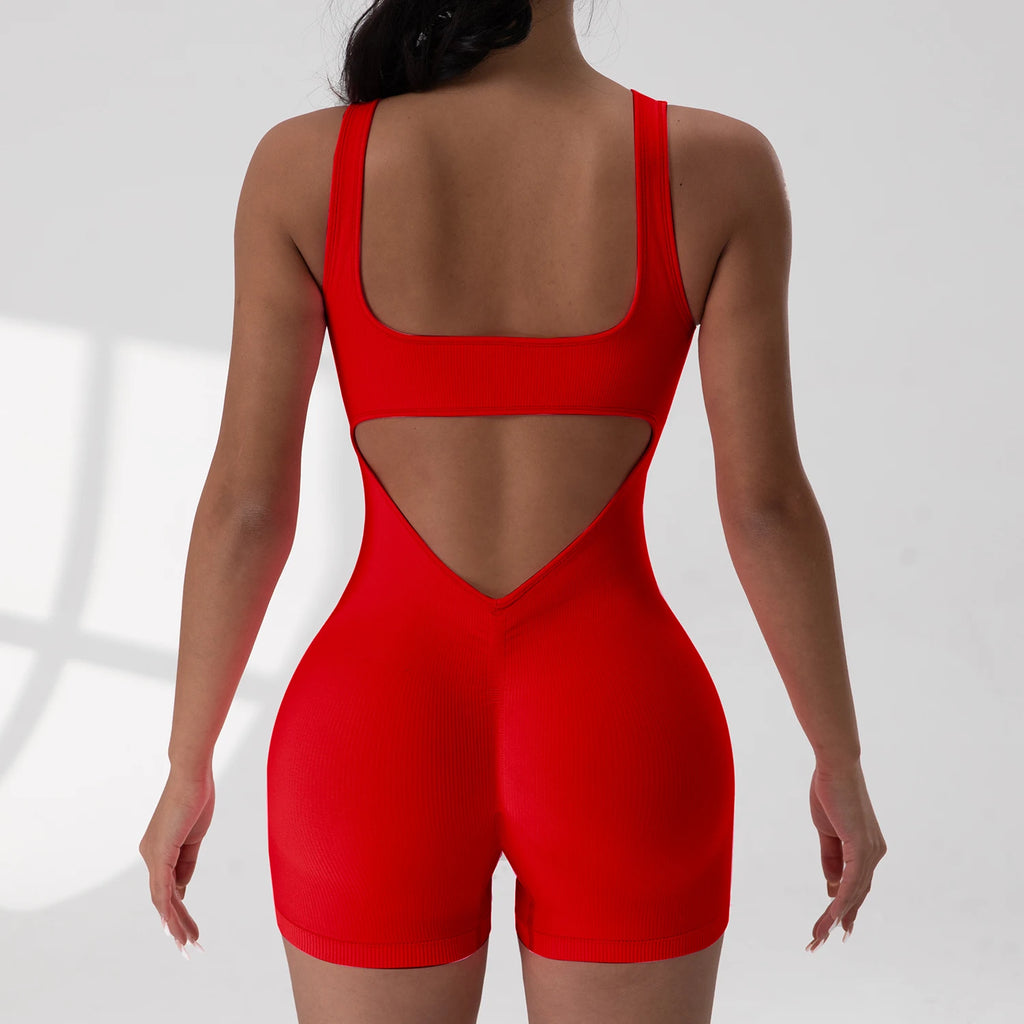 Sexy V Back Scrunch Sports Jumpsuit Women Gym Rompers Sleeveless Sportswear Bodysuits Women Casual One-Piece Suit Yoga Clothing