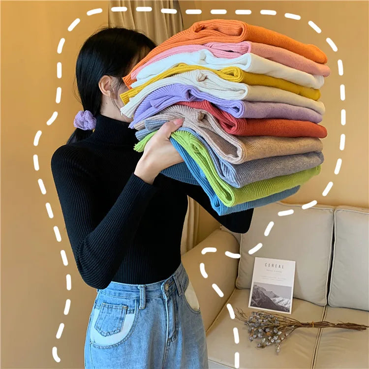 Ribbed Foldover Turtleneck Sweater