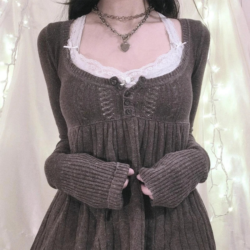 Y2K Babydoll Square-Neck Knit Pullover