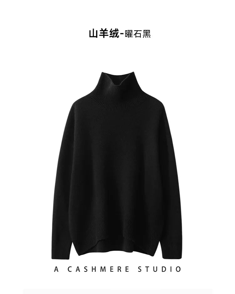 100% Cashmere Turtleneck Oversized Pullover