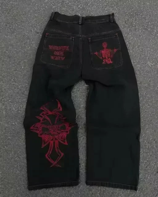 Rhinestone Wing Embroidered Flare Jeans