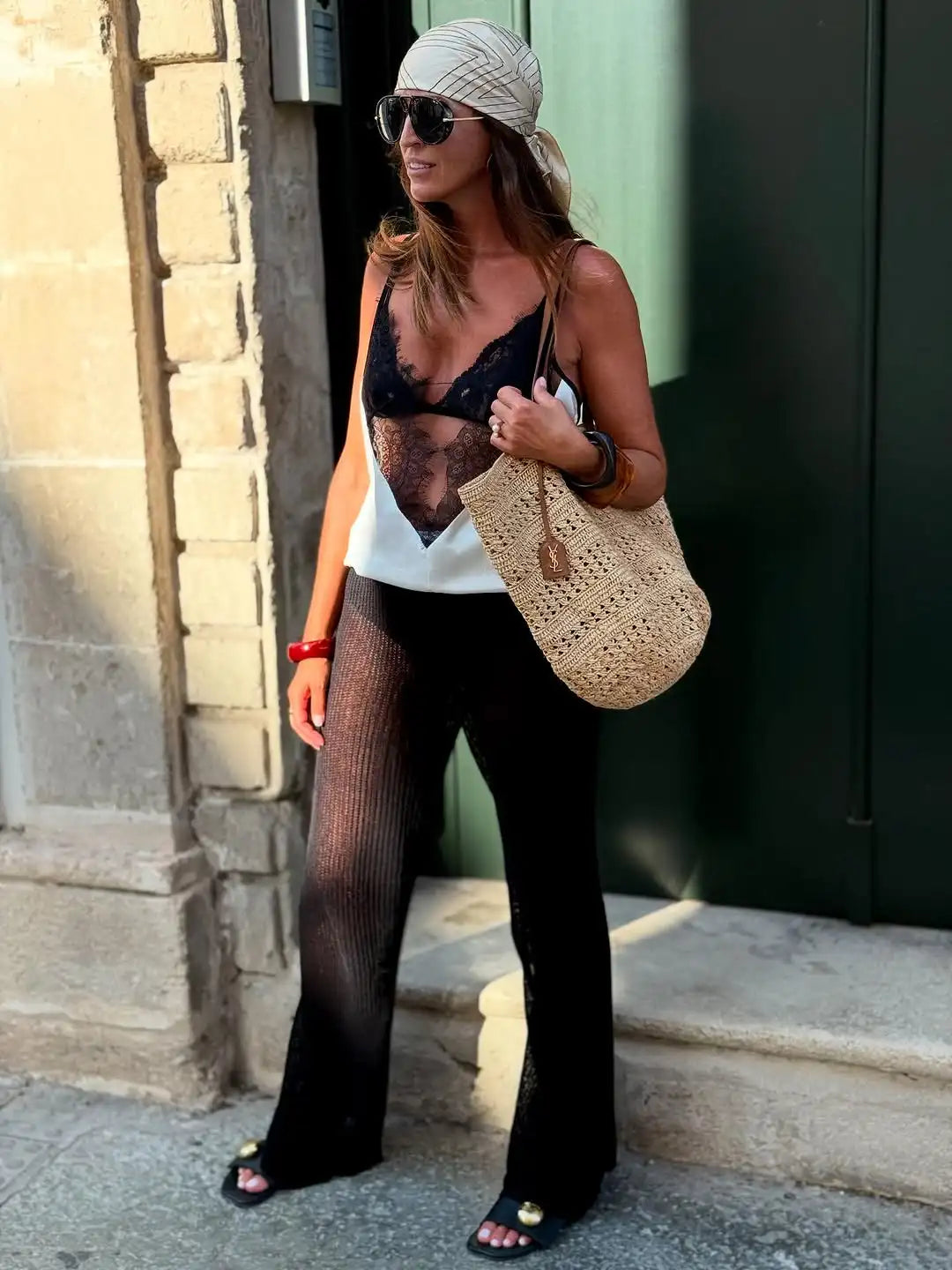 Lace Patchwork Sling Top Women Chic Deep V-neck Hollow-out Sleeveless Off-shoulder Short Blouse Lady 2025 Daily Highstreet Tops