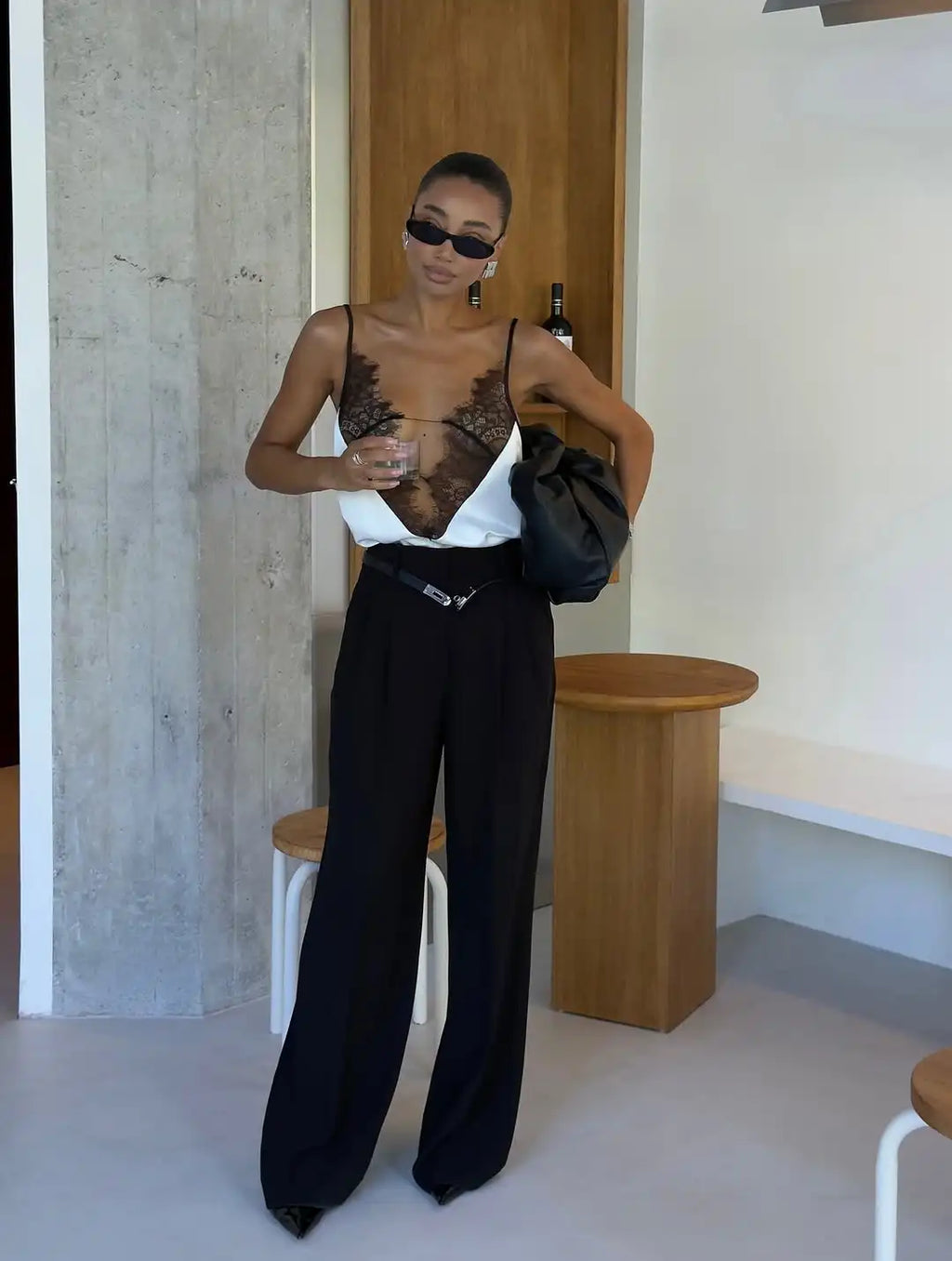 Lace Patchwork Sling Top Women Chic Deep V-neck Hollow-out Sleeveless Off-shoulder Short Blouse Lady 2025 Daily Highstreet Tops