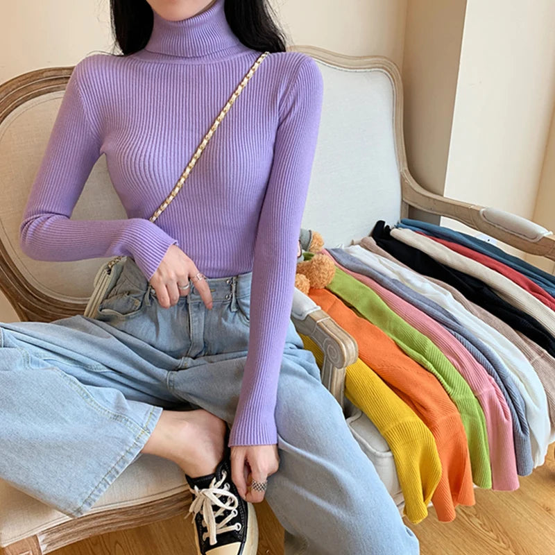 Ribbed Foldover Turtleneck Sweater