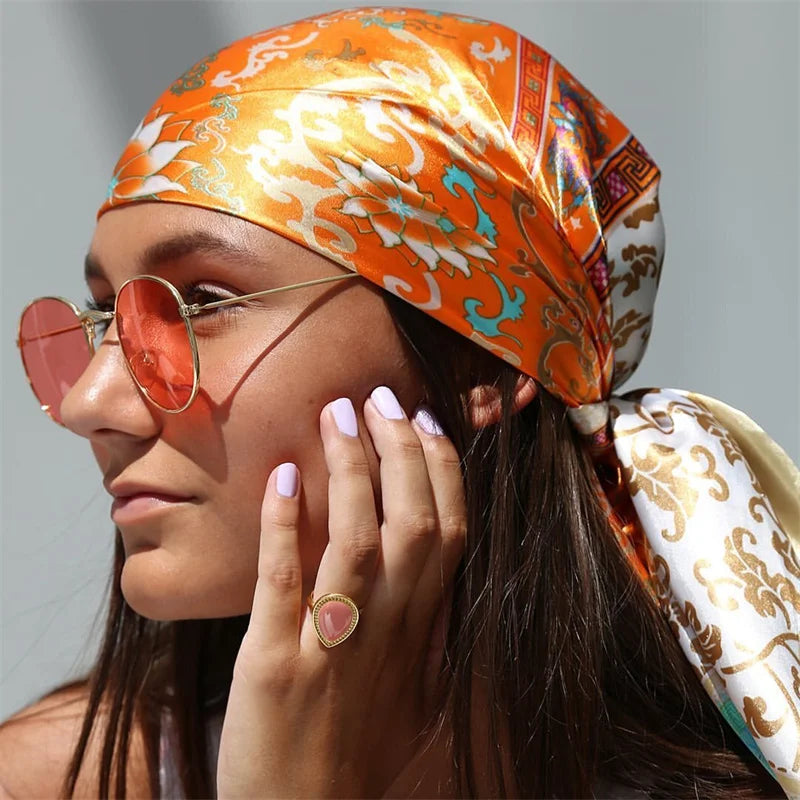 Printed Satin Square Scarf