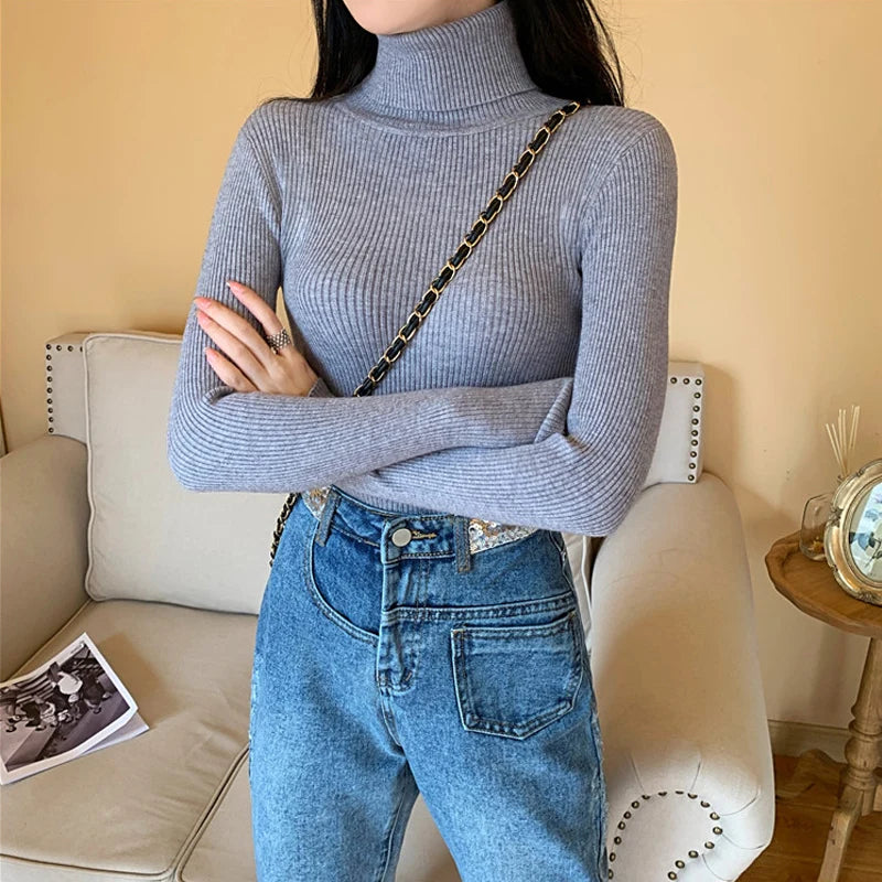 Ribbed Foldover Turtleneck Sweater