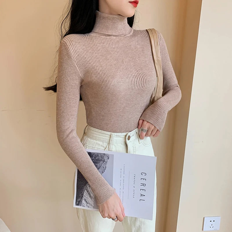Ribbed Foldover Turtleneck Sweater