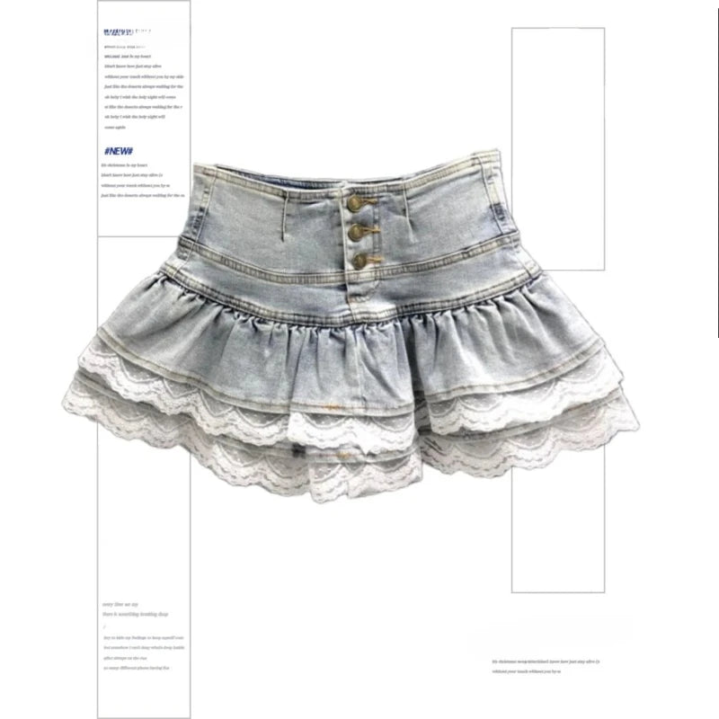 Y2K Riveted Belt A-Line Denim Mini Skirt