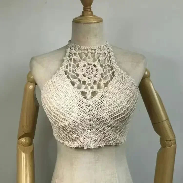 Ivory Lace Halter Crop Top