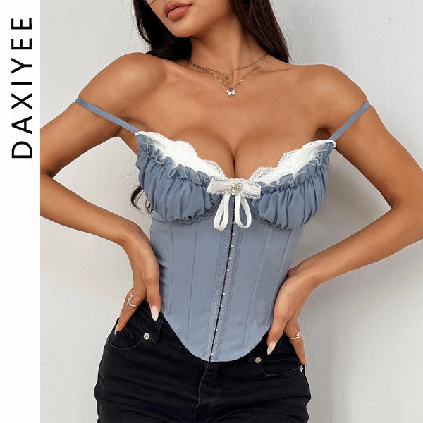Bowknot Lace Patchwork Crop Cami