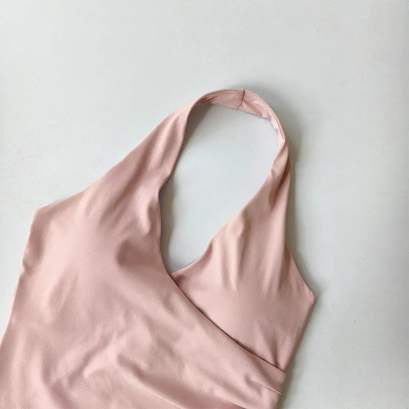 Sexy V-neck Cross Halter Neck with Chest Pad Yoga Vest Sleeveless Naked Sense Sports Fitness Bras Top Outer Wear Beautiful Back