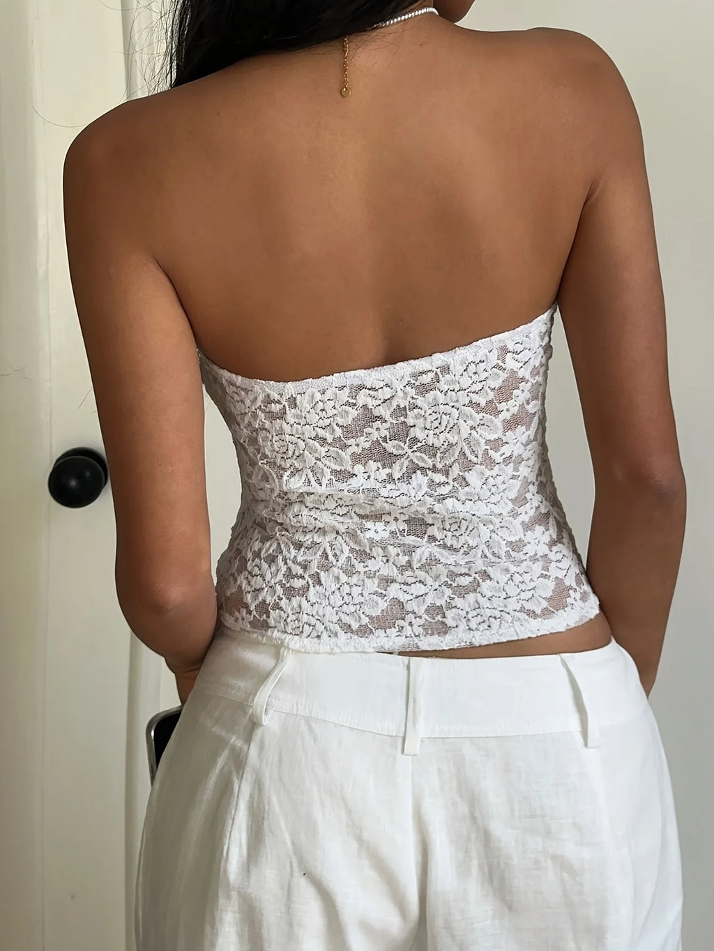 Sheer Floral Lace Corset Tube Top