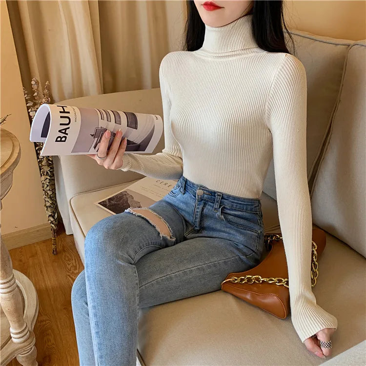 Ribbed Foldover Turtleneck Sweater