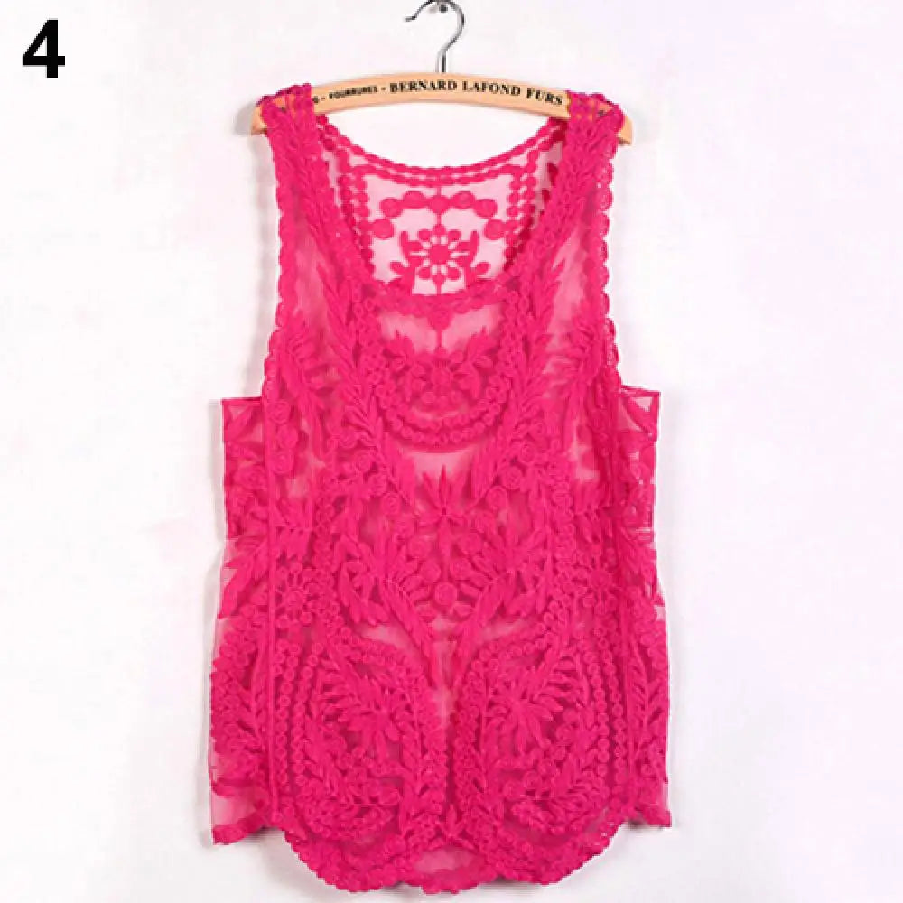 Women's Sleeveless Lace Tank Top Sexy Embroidery Hollow-out Floral Crochet Shirt Crochet T-Shirts For Women Lace Tee Shirt