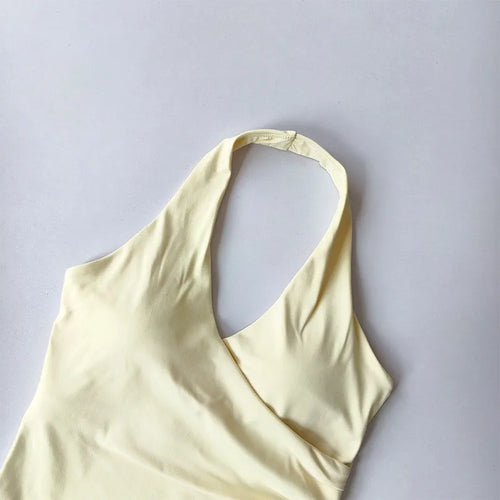 Cross Halter V-Neck Sports Bra Vest — Removable Chest Pad
