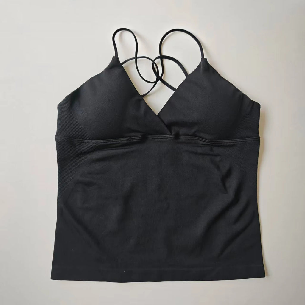 NCLAGEN Vision Twist Front Longline Top Women's Seamless Thin Straps Yoga Gym Workout Vest Running Tank Tops Fitness Clothing
