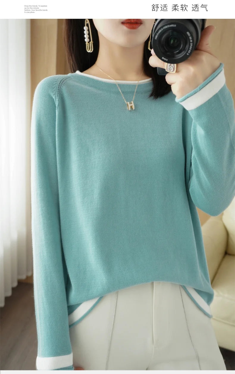 Cotton Round-Neck Loose Knit Sweater