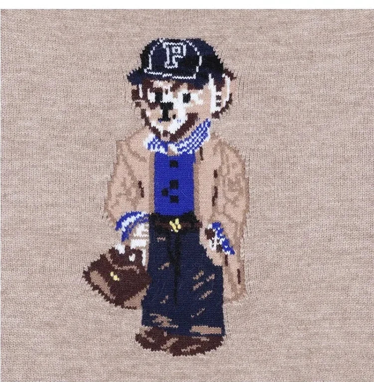 Crochet Bear Jacquard Knit Sweater