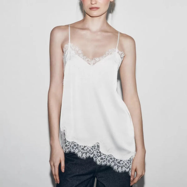 Asymmetric Backless Lace Tank Top