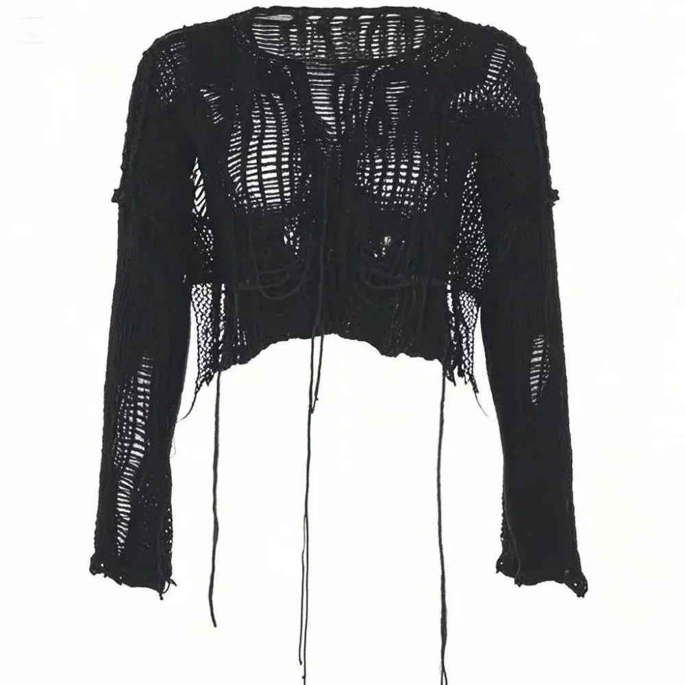 Y2K Hollow-Out Crop Sweater