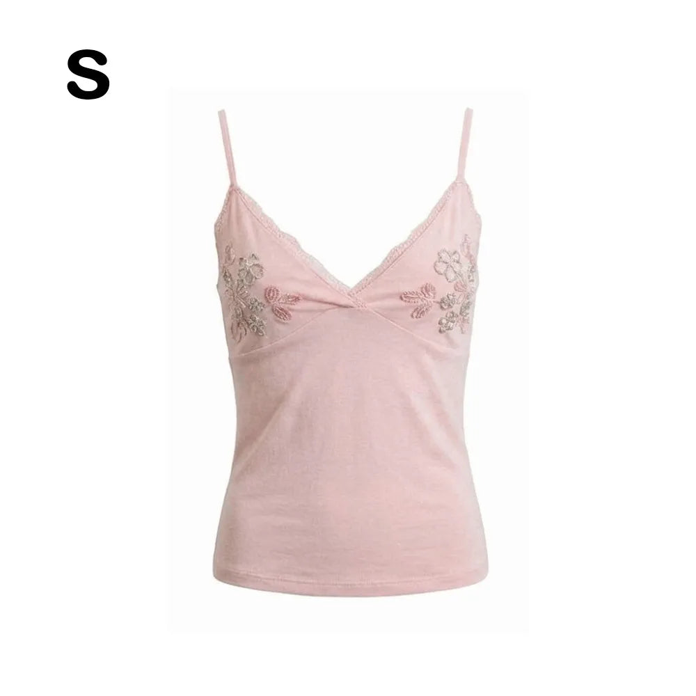 Rhinestone Floral Lace Camisole Top