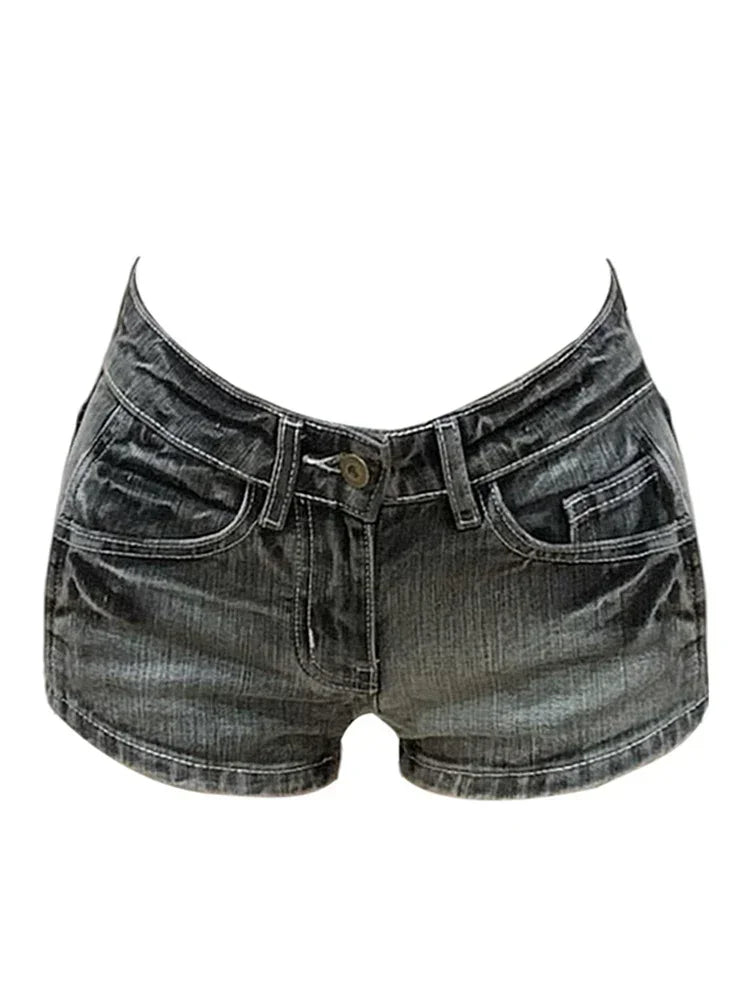 Vintage Print Low Rise Mini Shorts
