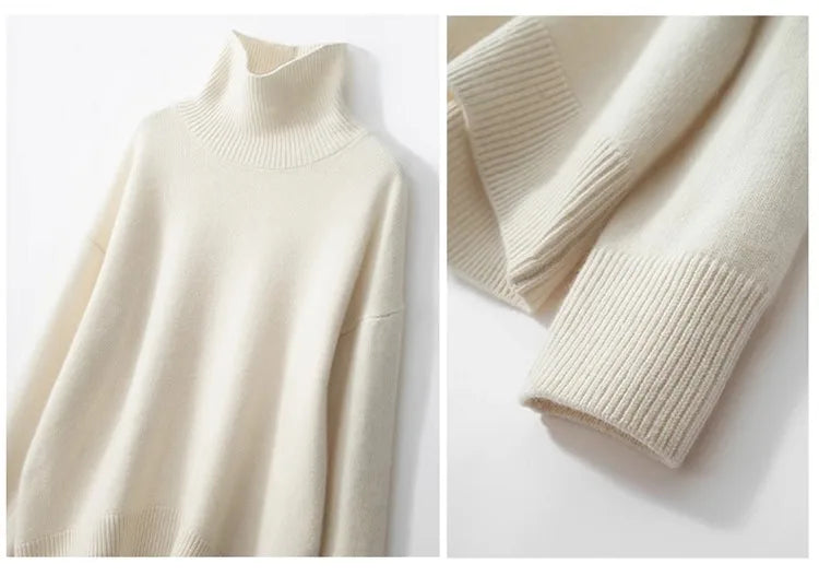 100% Cashmere Turtleneck Oversized Pullover