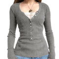 Lace Patchwork Bow Knit Top