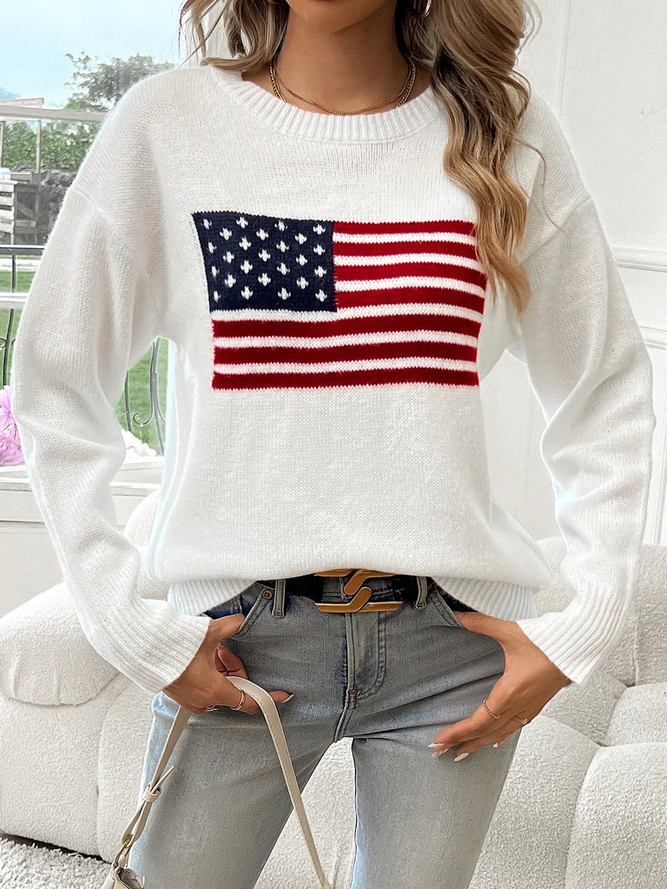 American Flag Knit Pullover Sweater