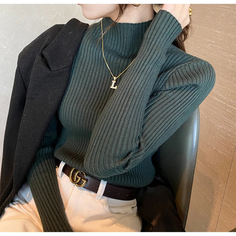 Slim Turtleneck Long-Sleeve Knit Top