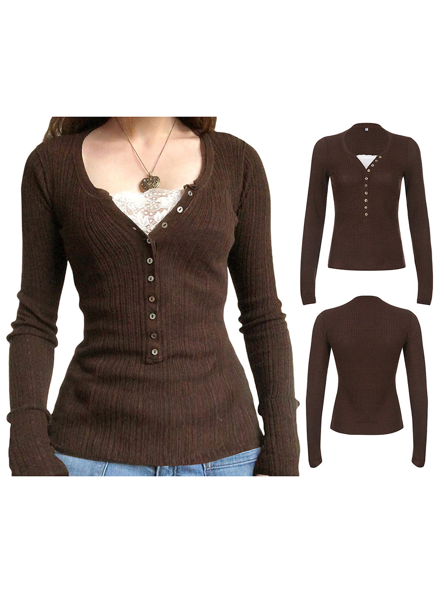 Lace Patchwork Bow Knit Top