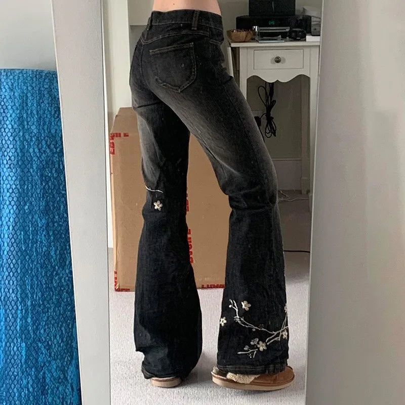 Floral Embroidery Flare Jeans