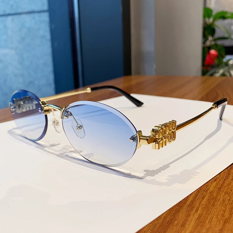 Oval Rimless Cut-Edge Sunglasses
