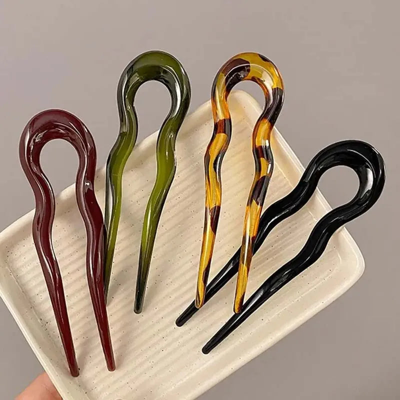 U-Shaped Hair Fork Fashion Tortoiseshell Acetate Hairpin Geometric Design Headwear Hair Sticks Women Girls