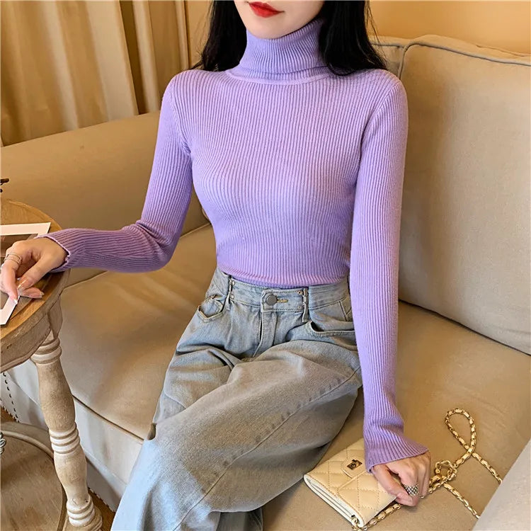 Ribbed Foldover Turtleneck Sweater